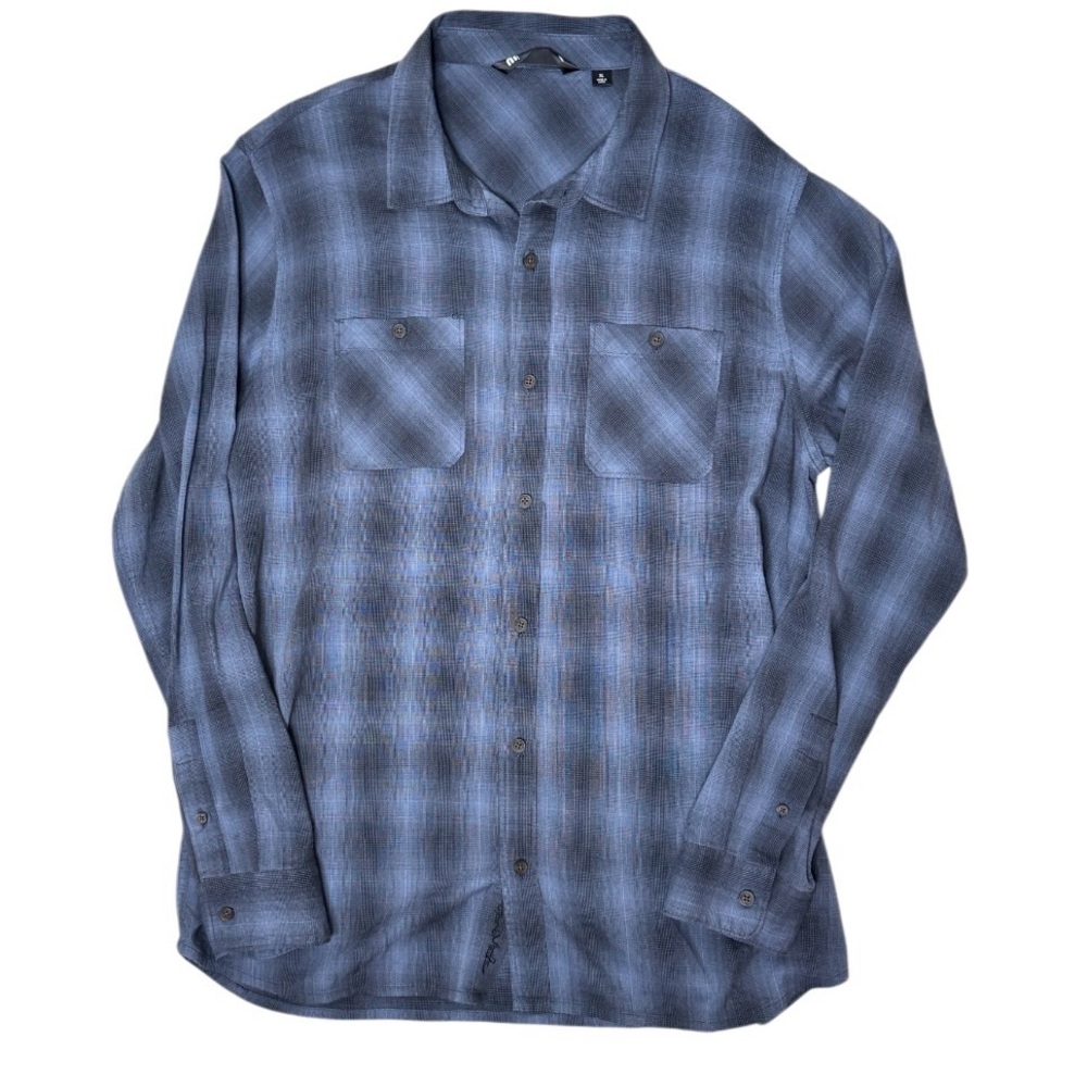 Travis Mathew Lightweight Button-Up Shirt Blue Plaid‎ Soft Knit Slim Size XL